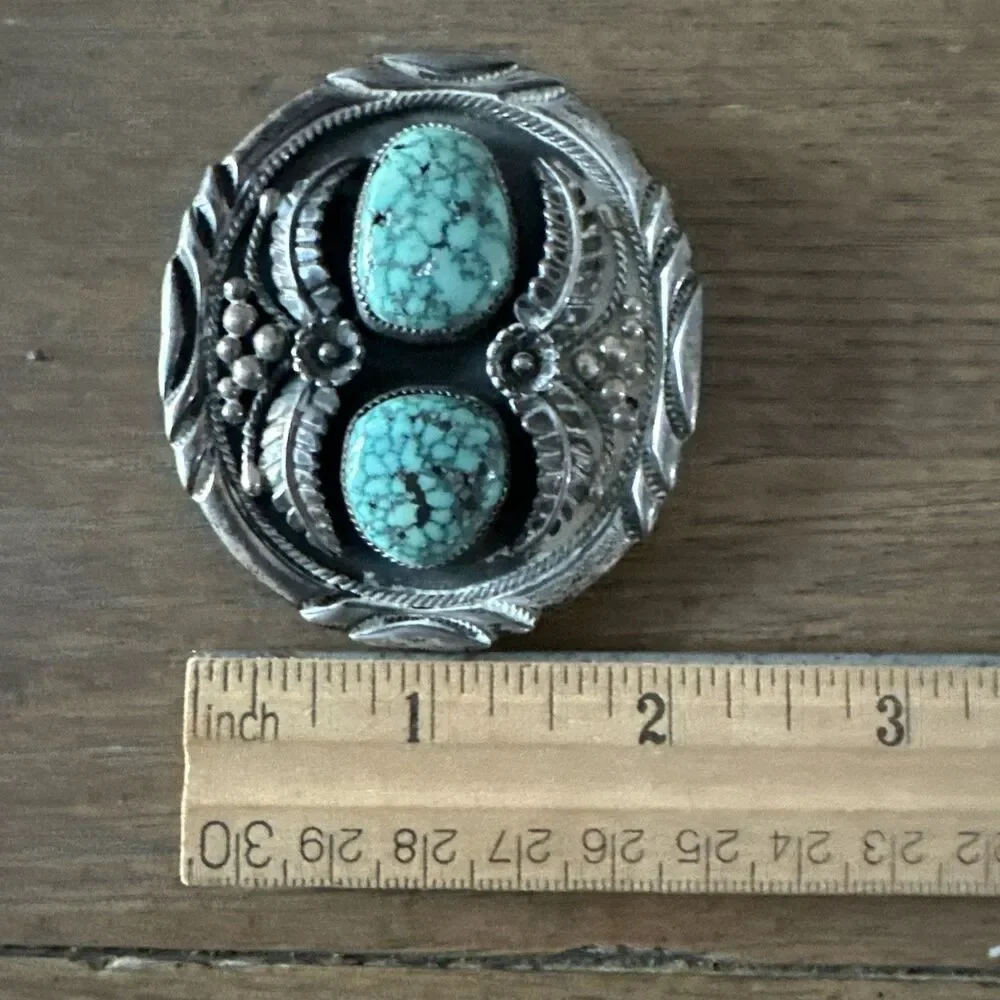 VTG Navajo Sterling Silver Bolo Slide 53g Morenci Blue Turquoise Double Stone